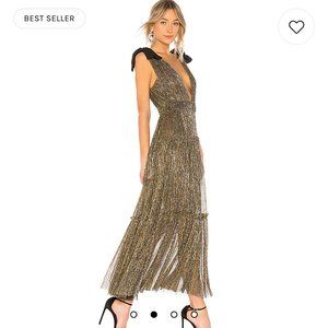 Sabina Musayev Ray Tiered Satin Dress with Bows in Gold